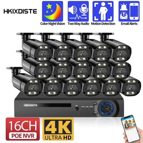 POE 4K 16CH NVR 키트 – 컬러 나이트 비전 IP 카메라 및 2웨이 오디오 포함 CCTV 보안 시스템