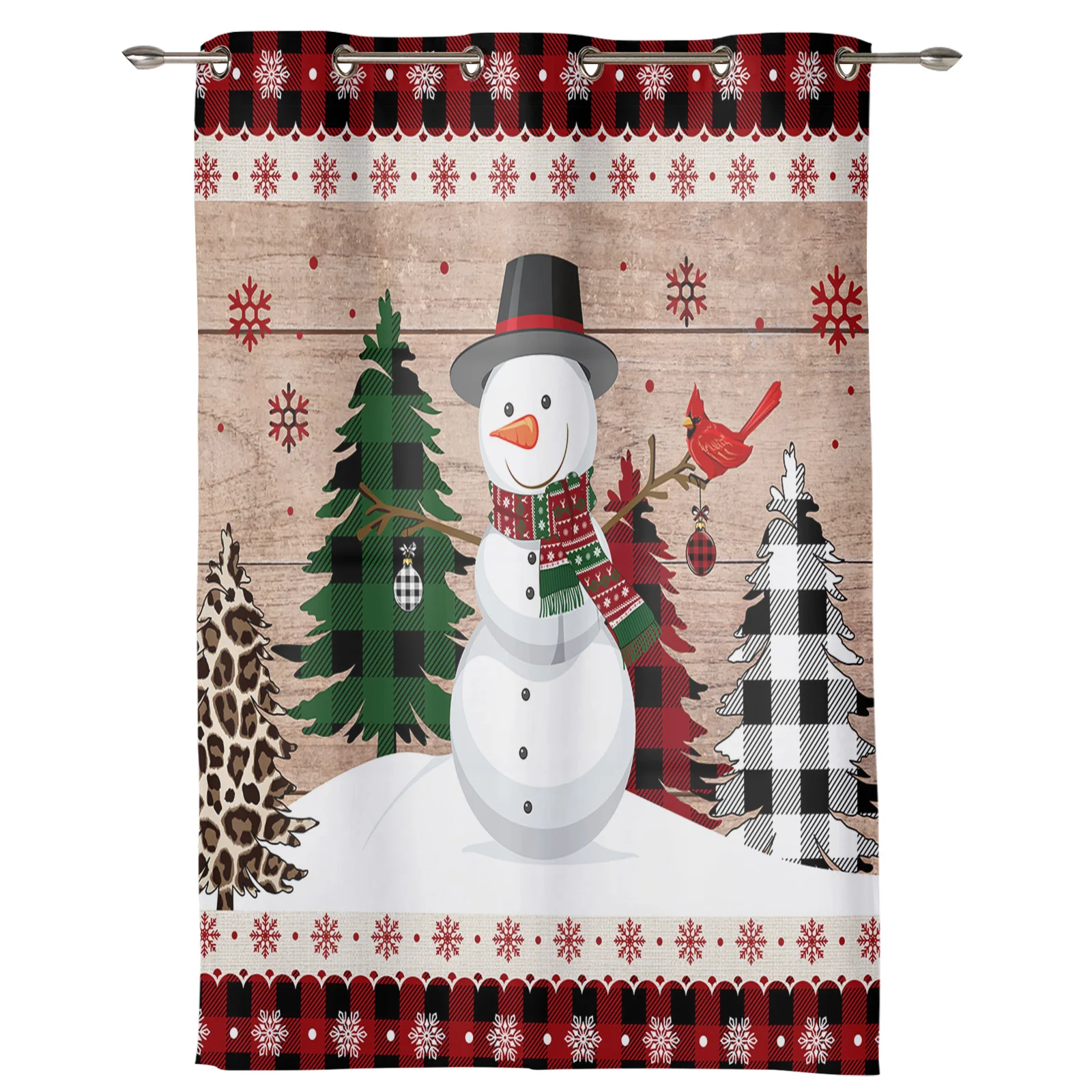 Christmas Robin Snowman Window Curtains for Living Room Kitchen Curtain Bedroom Decorative Window Treatments