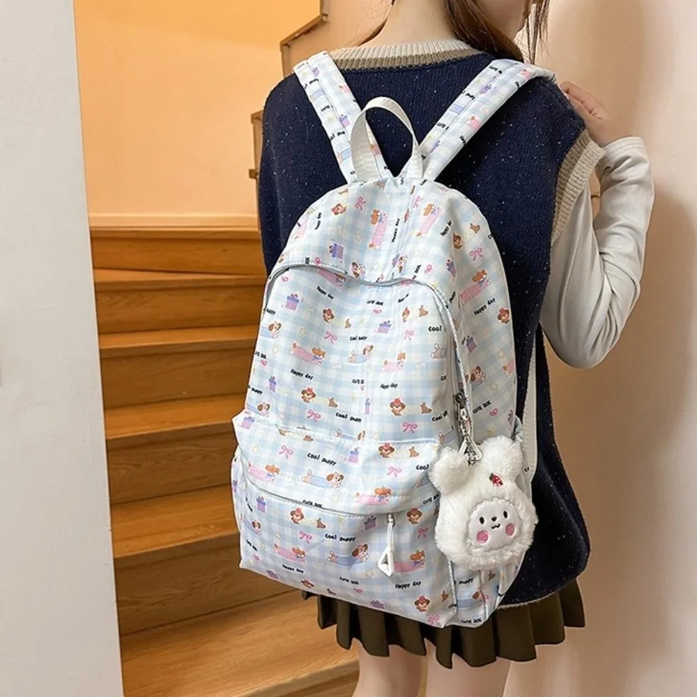 

Large Capacity Nylon Travel Backpack Waterproof Cat Dog Printed Cartoon Bow Backpack Breathable Lightweight Student School Bag