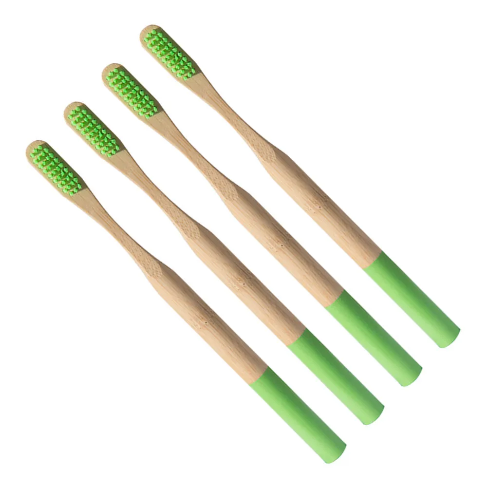 

Набор из 4 бамбуковых зубных щеток премиум-класса, экологически чистые, биоразлагаемые, для взрослых, с эргономичной длинной ручкой и нескользящим захватом, для путешествий