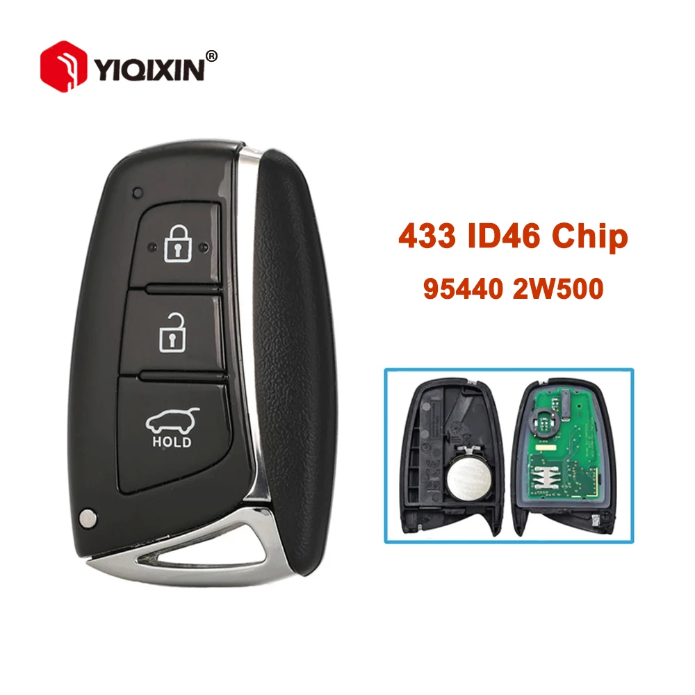 YIQIXIN Remote Car Key For Hyundai Santa Fe Genesis Azera 2012 2013 2014 2015 3 Buttons 433MHz ID46 Chip FCC ID: 95440 2W500