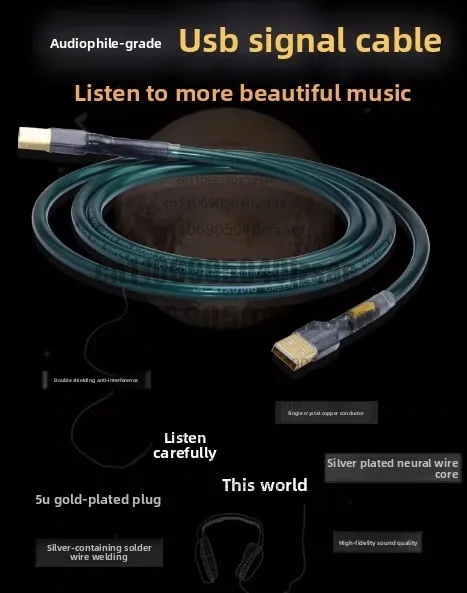 Single Crystal Copper Gold-Plated Audiophile USB Cable Computer DAC Decoder A-B USB Audio Cable 2.0