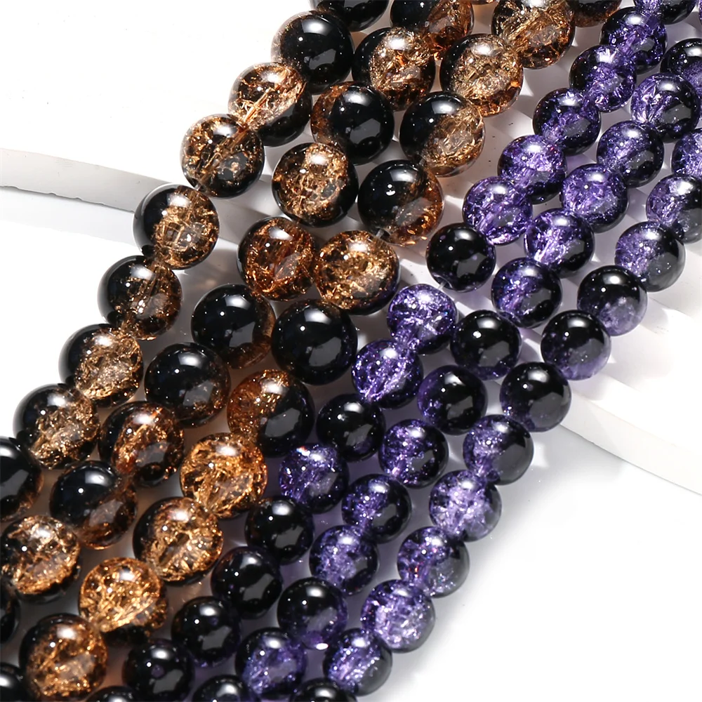 

iYOE 8/10mm 1 Strip Halloween Style Bicolor Glass Spacer Beads For Jewelry Making Bracelet Earring Home Decor Craft Needlework