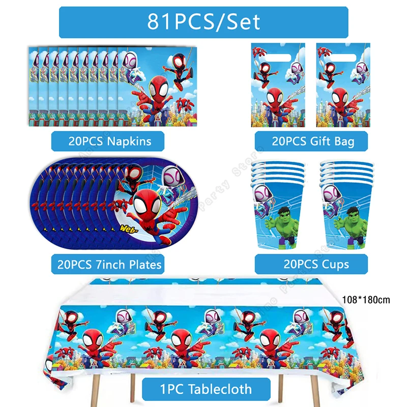 61/81 قطعة سبايدرمان حفلة عيد ميلاد الديكور مجموعة سبايدي وأصدقائه المذهل عيد ميلاد لوازم المتاح أدوات المائدة كأس لوحة
