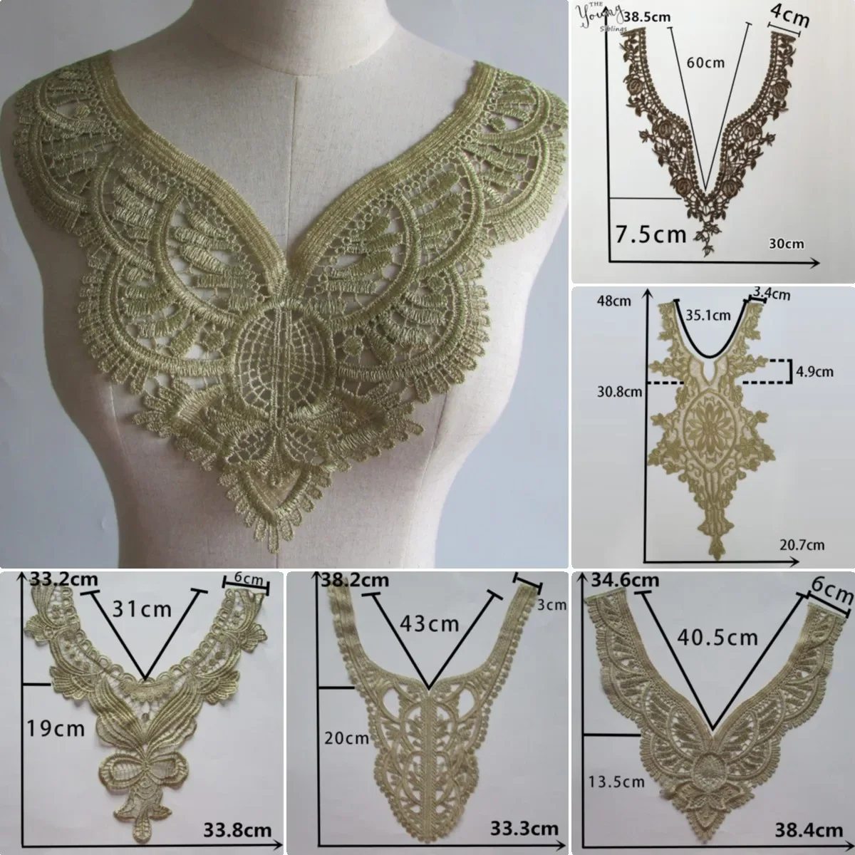 Wholesale sales of 1-10 pieces of embroidered gold thread collar sewing lace DIY decoration with clothing accessories lace trim