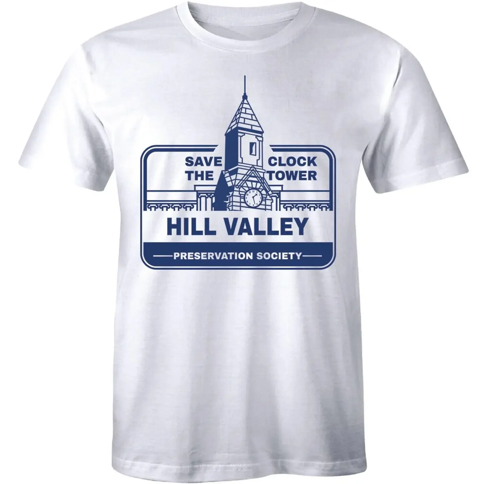 Save The Clock Tower Hill Valley Preservation Society Slogan Men's T shirt vintage Washed Top For Everyday Wear Casual Soft