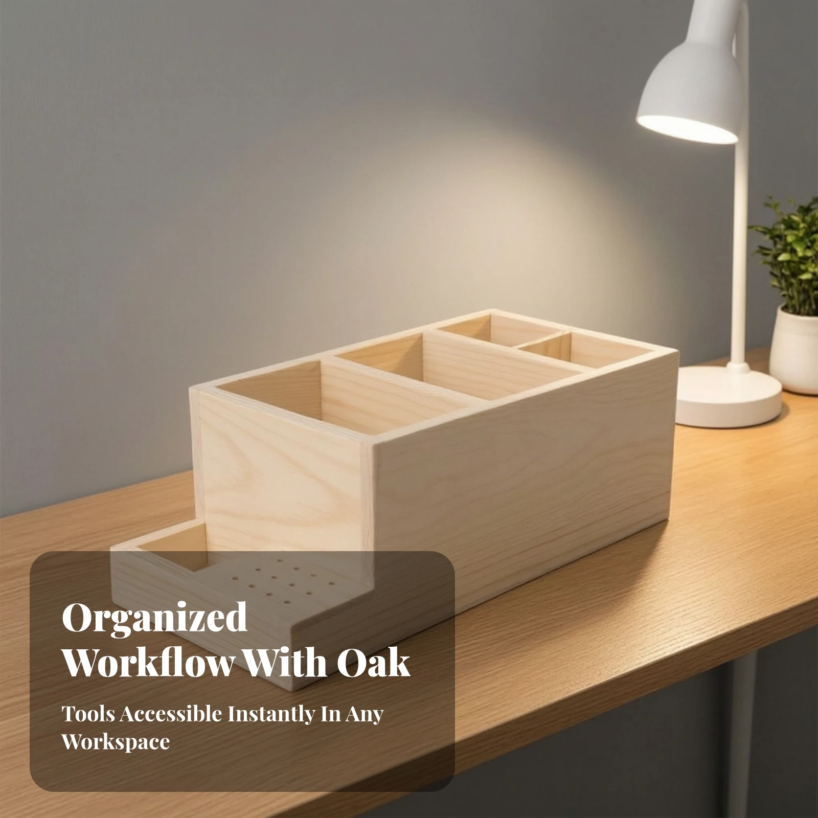 Solid Wood Nail Drill Organizer Natural Finish Two-Level Manicure Tool Box Manicure Organizer with Front Tray Compartmentalized