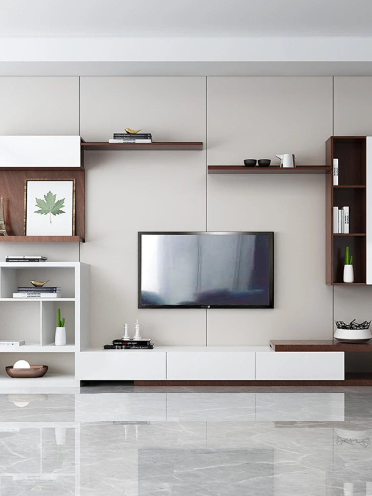 Overall Living Room Wall Cupboard Closet Background Wall TV Cabinet and Tea Table Combination