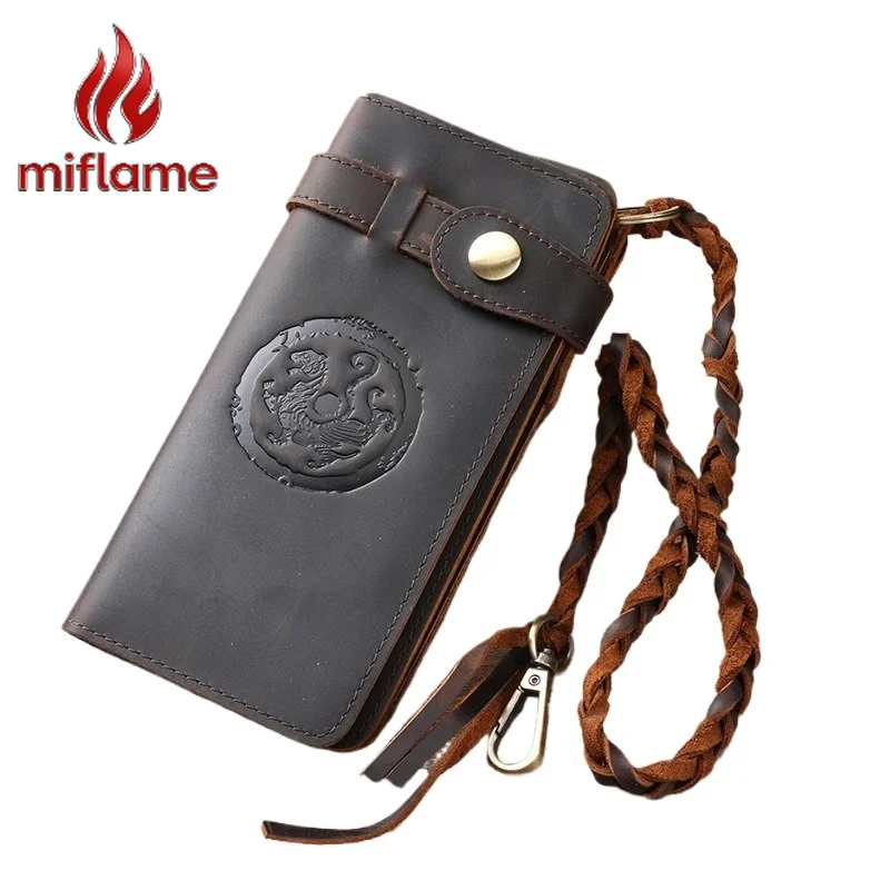 

Men's Leather Long Clutch Wallet with Drawstring Anti-theft Vintage Retro Travel Security