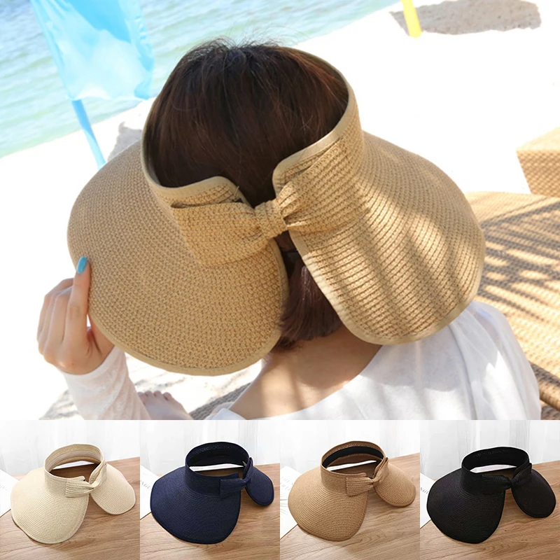 1pc Beach Hat Sun Hat Hollow Top Hat Straw Hat Female Summer Sunscreen Folding Large Brim Sun Hat