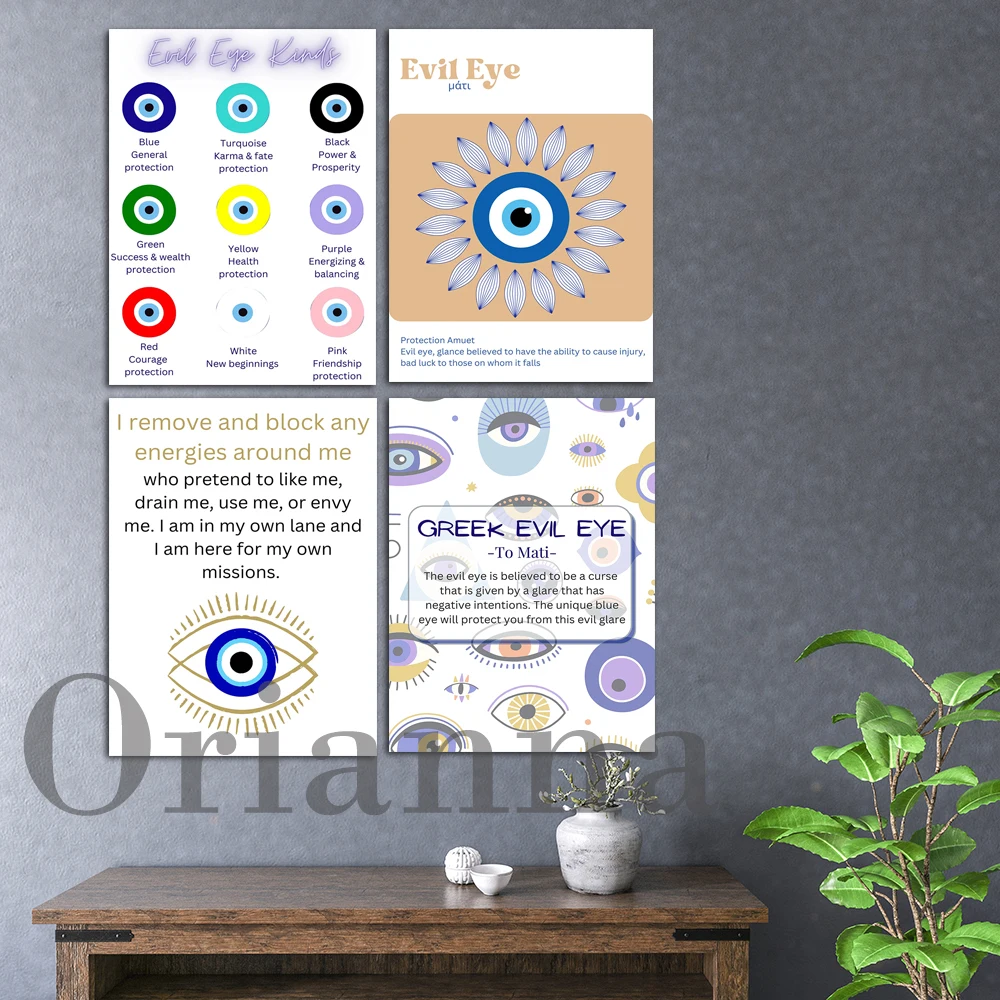 Evil Eye Print Wall Art Spiritual Protection Sign Minimalist Bohemian Poster Abundance Manifestation Awakening Greek Home Decor