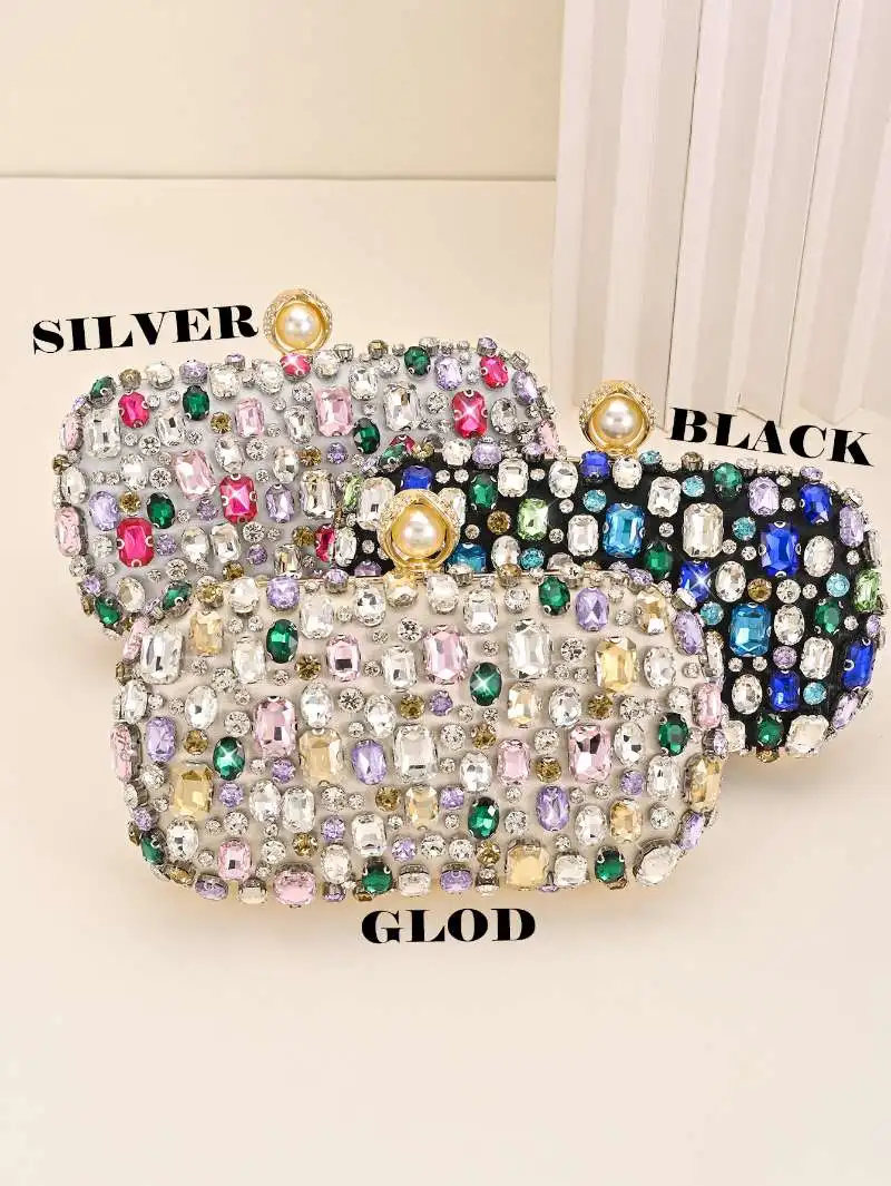 

Женская вечерняя сумочка, женская вечерняя сумочка с цветными кристаллами - вечерняя сумочка ручной работы, украшенная бриллиантами, со съемной цепочкой.