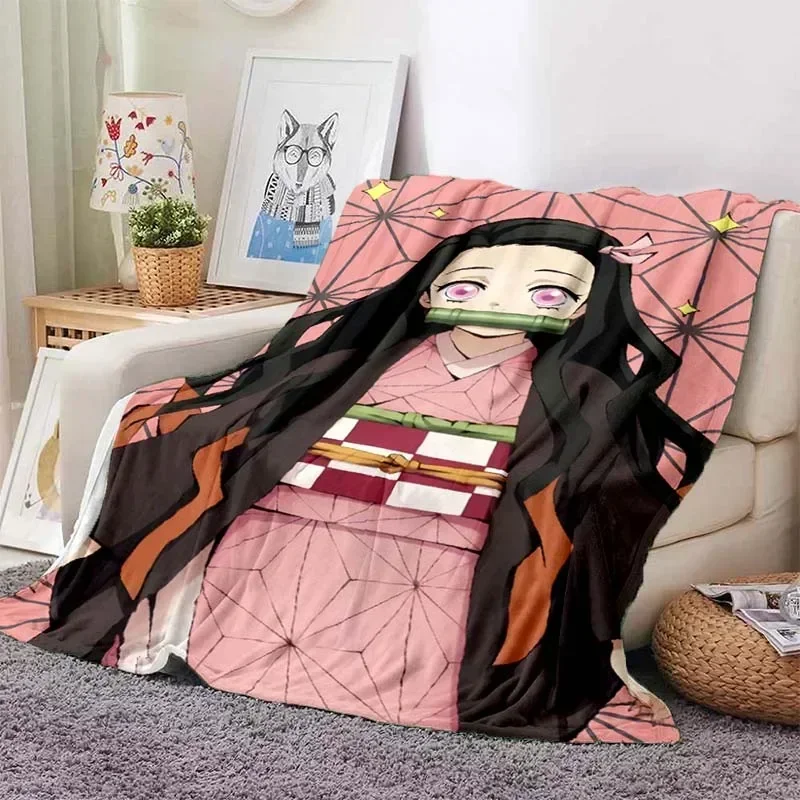 Kamado-Nezuko Demon Slayer flannel blanket, washable cover for sofa, hiking, picnic, leisure, siesta, fashion