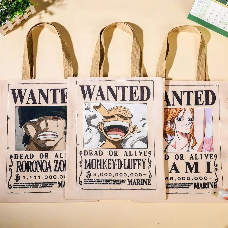 Anime One Piece Luffy Wanted Canvas Handbag Roronoa Zoro Nico Robin Printed Eco friendly Shopping Bags Shoulder Bag