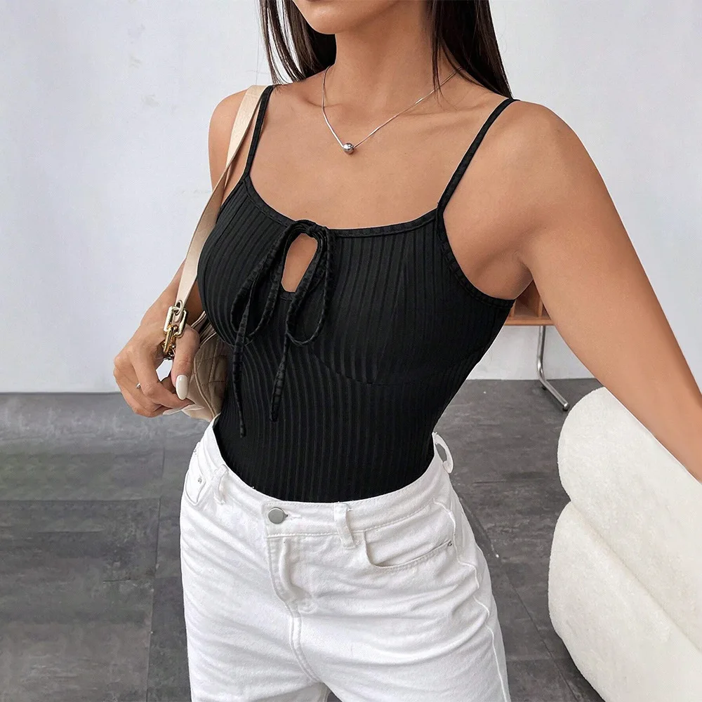 

Sexy Knitted Crop Top And High Waist Pants Set Dstring Waist Slim Fit Cross-Border Women's Faion High Waist Nine-Piece Suit