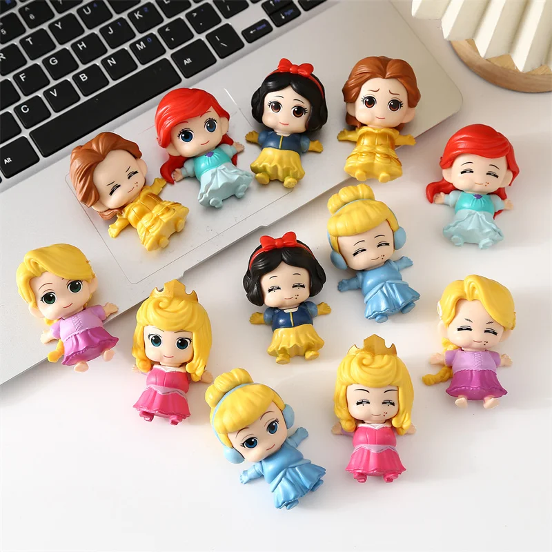 Disney Princess Cute Sleeping Position Elsa Little Mermaid Ariel Rapunzel Snow White Anime Figure Decorations Cake Ornament Gift