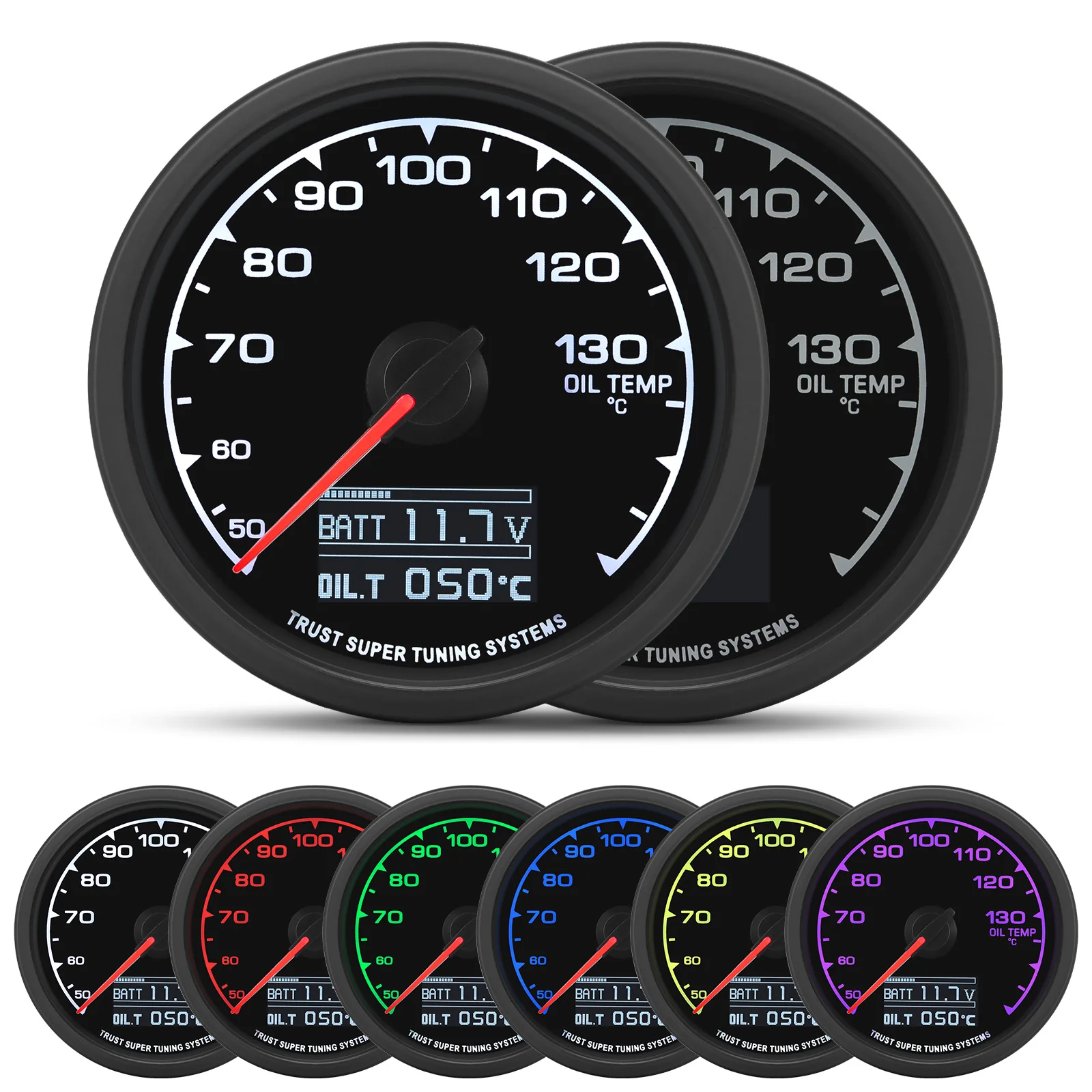 7 Color LED 62mm Oil Temperature Gauge with Sensor 1/8NPT 50~150℃ Oil Temp Meter+Holder Bracket for Gasoline Auto Car 12V