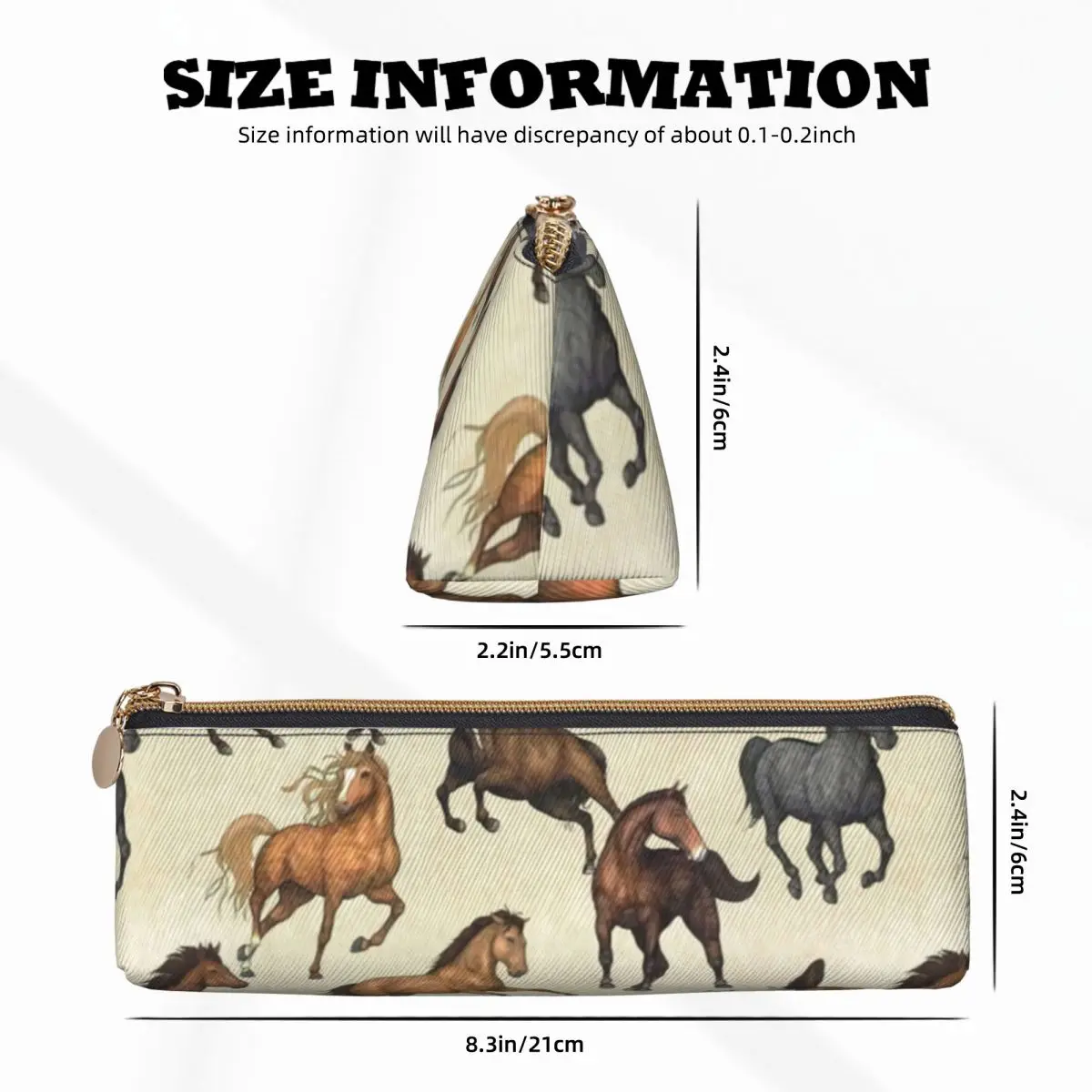 Sunset Horse Triangle Pencil Case Horses Riding Funny Elementary School Print Pencil Box Girls Boys Vintage Leather Pen Bag