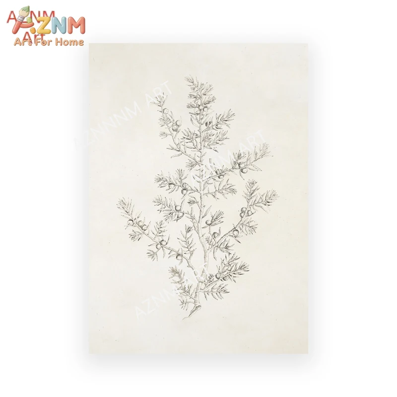 AZNM Vintage Tree Sketch Canvas Wall Art Print Neutral Botanical Line Drawing Poster for Living Room Home Decor Unframed