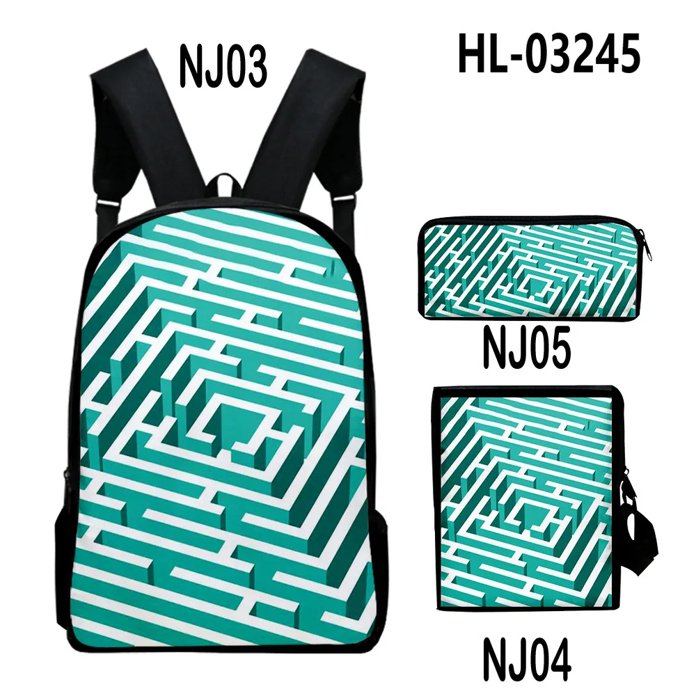 

Harajuku Youthful Peculiar Maze pattern 3D Print 3pcs/Set Student Travel bags Laptop Daypack Backpack Shoulder Bag Pencil Case