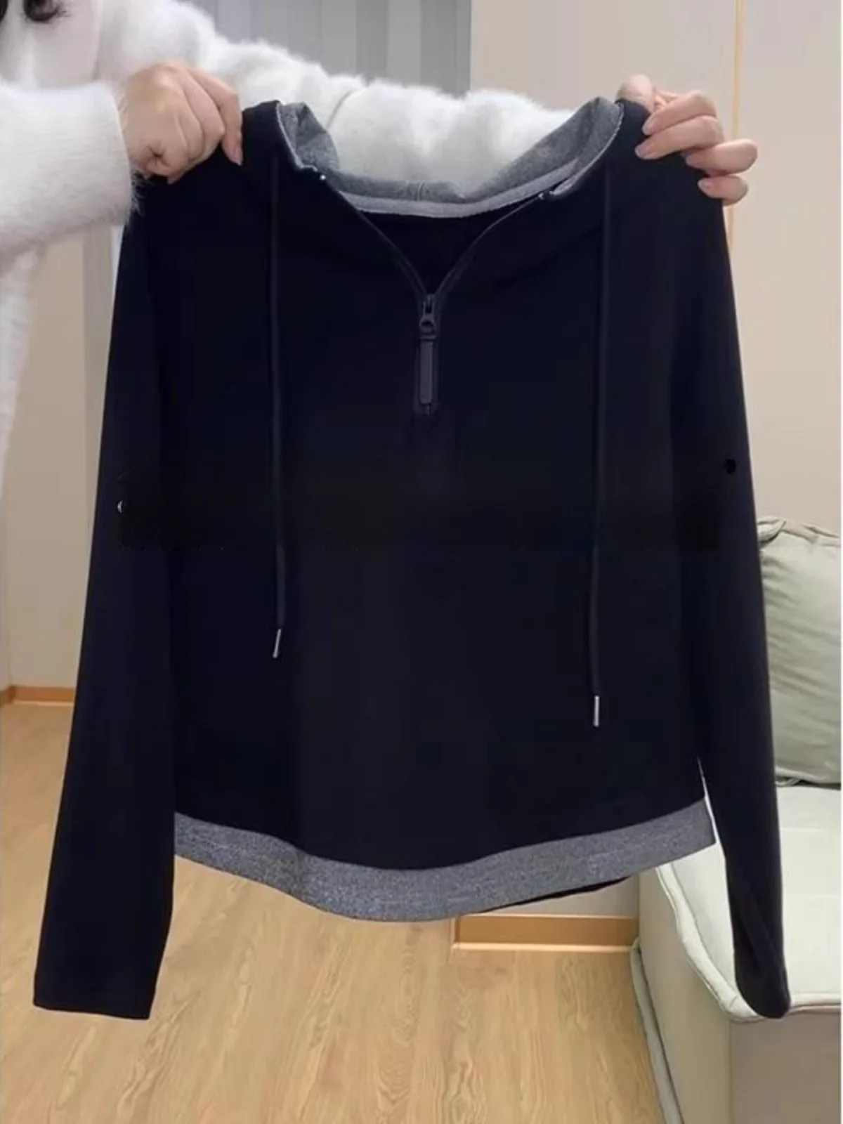 

Женская хлопковая толстовка больших размеров на молнии с длинным рукавом, весенняя новинка, имитация двухслойности, удобная, дышащая, повседневная, в уличном стиле