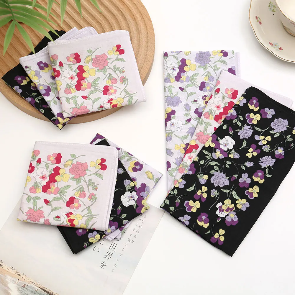 12pcs 100% Cotton Floral‑Print Handkerchief for Women Vintage Nostalgic Flower Hanky Portable Pocket Cloth for Daily Outdoor Use