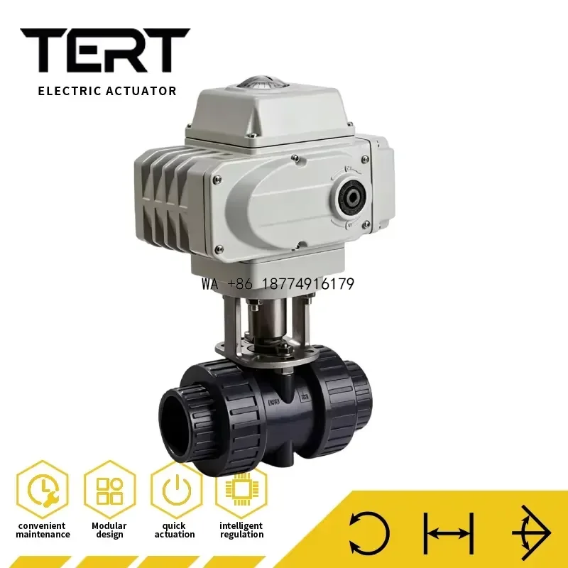 wmwmnu Actuator PVC Double Union 2-Way 3-Way Ball Valve IP67 for PVC Pipeline Water Treatment Chemical Fluid Control