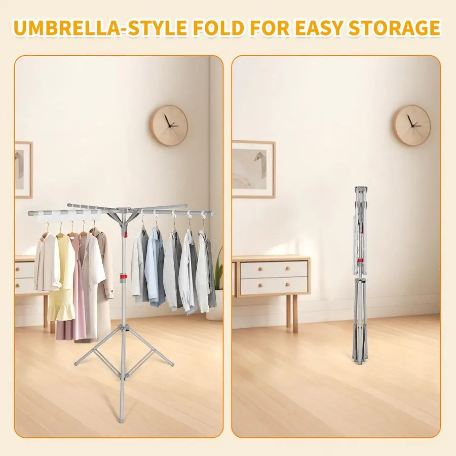 Clothes Drying Rack, Foldable Portable Drying Rack Clothing Height Adjustable, 2025 Upgraded Collapsible Standing Drying Rack fo