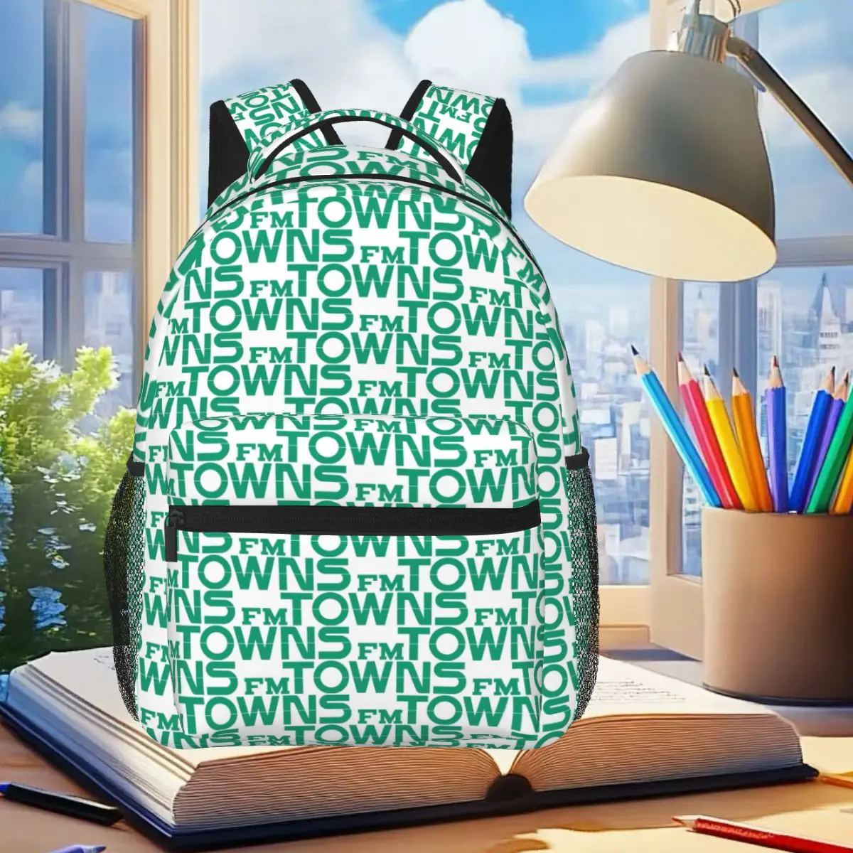 

FM-Towns Backpack Student Boys Girls BookBag Kids School Bag Computer Shoulder Bags for Men Women