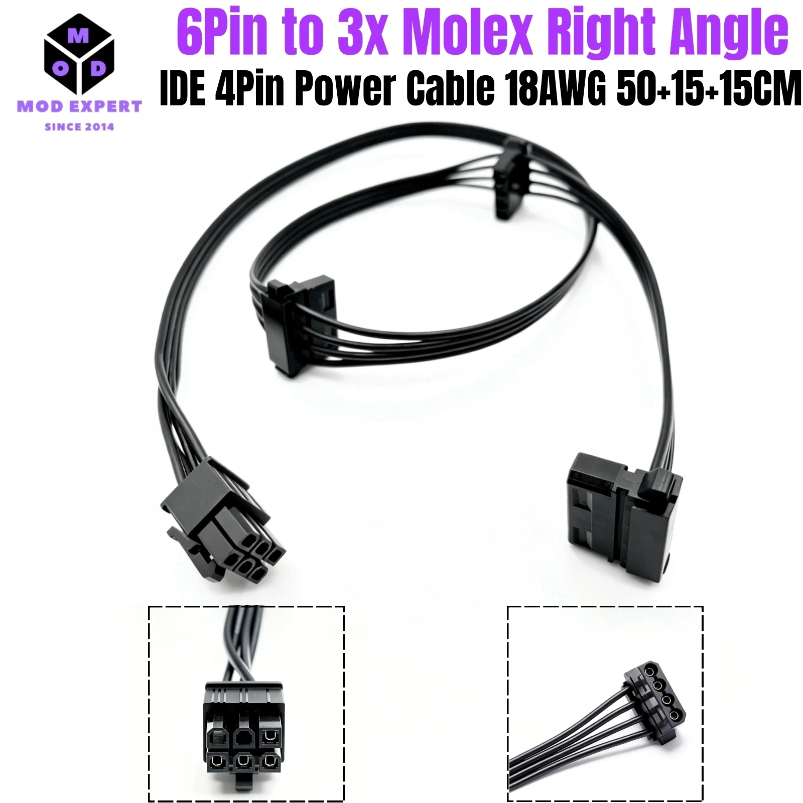 

6Pin to 3x Molex IDE 4Pin Right Angle, PATA PERIF Cooler Fan Power Cable for Corsair SF750, SF600, SF450 SF Type 4 Modular Power