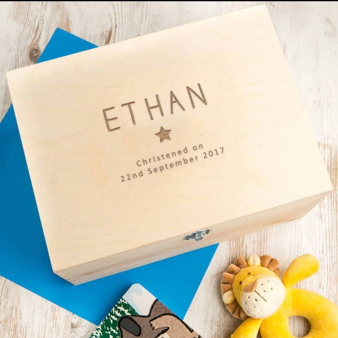 Personalized Wood Baptism Keepsake Box ,Costom Baptism Gifts for Baby Girl or Boy, Engraved Wooden Keepsake , Memory Box