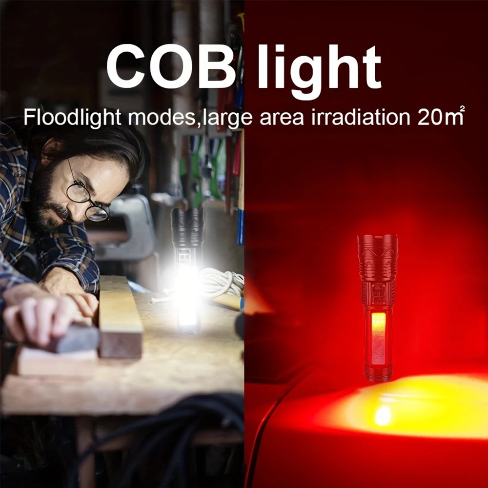 High Power LED Flashlight Super Bright LED Spotlight Long Range Torch Zoom Emergency Outdoor With Digital Power Display