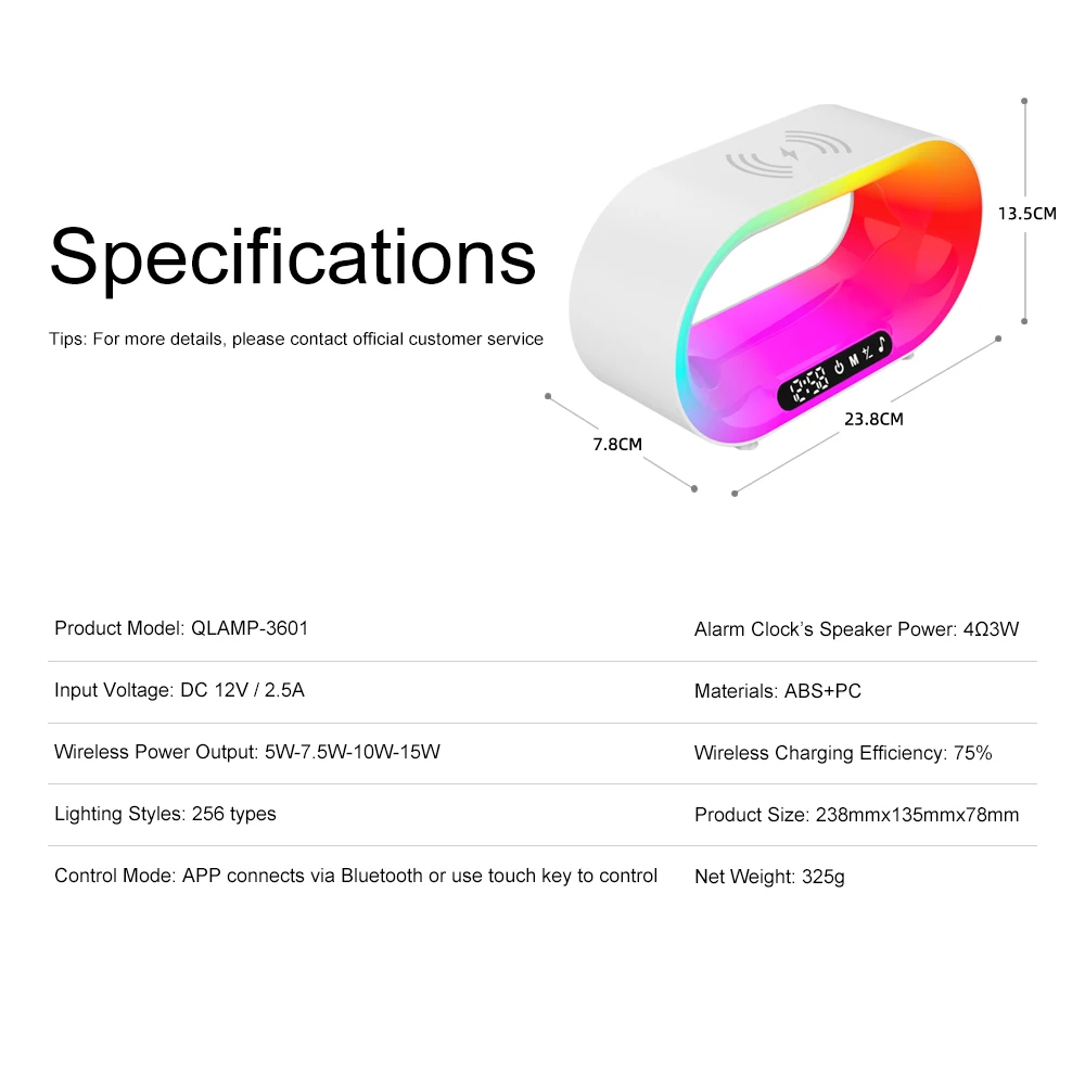 Imagem -06 - Multi-function Rgb Atmosfera Desk Lamp Carregador sem Fio Inteligente Despertador em Led Night Light Controle App