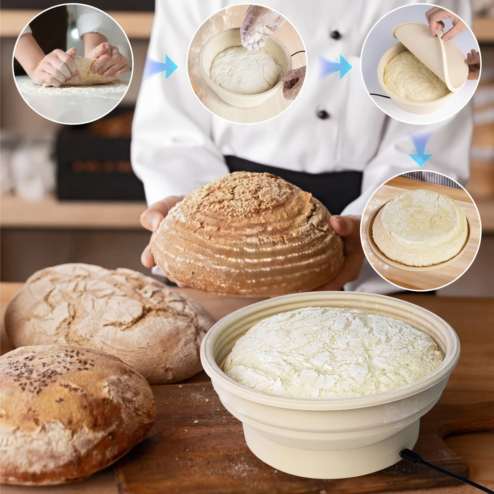 4-Level Temperature Control Silicone Fermentation Bowl with Thickened Edges for Bread Proofing Holiday Party Baking Food Warmer