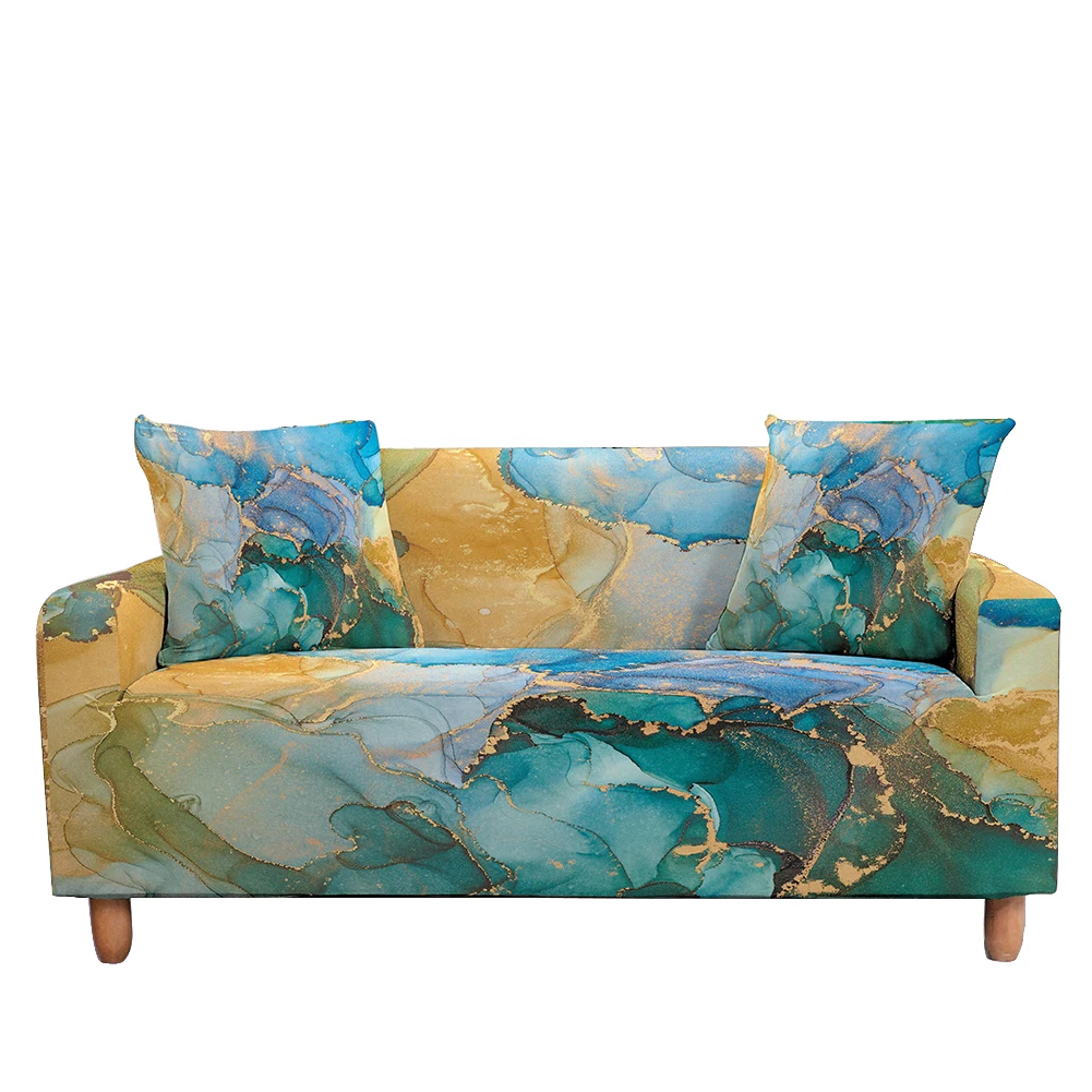 Watercolor Elastic Sofa Cover for Living Room Gold Marble Slipcover Sectional Couch Cover Corner Sofa Cover