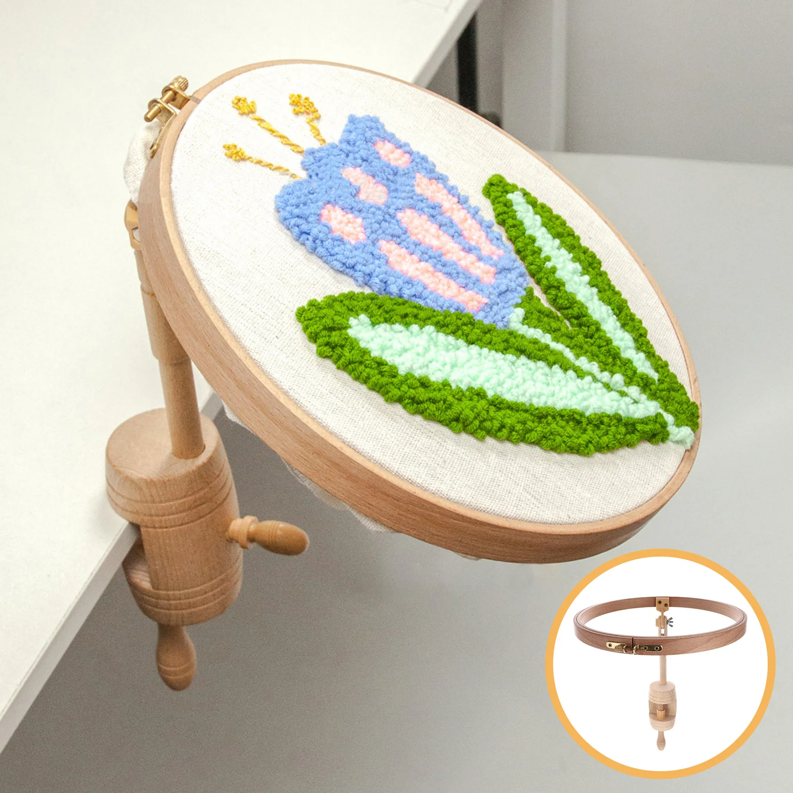 

Wooden Round Adjustable Cross Stitch Frame DIY Embroidery Stand Desktop Rotation Embroidery Shelf Holder Wood Cross Stitch Rack
