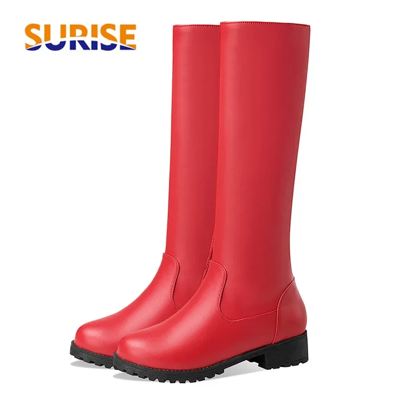 Plus Size Winter Women Mid-calf Boots Red Black Concise Party Office Ladies Round Toe Low Square Heels Zipper Riding Half Boots