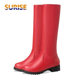 Plus Size Winter Women Mid-calf Boots Red Black Concise Party Office Ladies Round Toe Low Square Heels Zipper Riding Half Boots