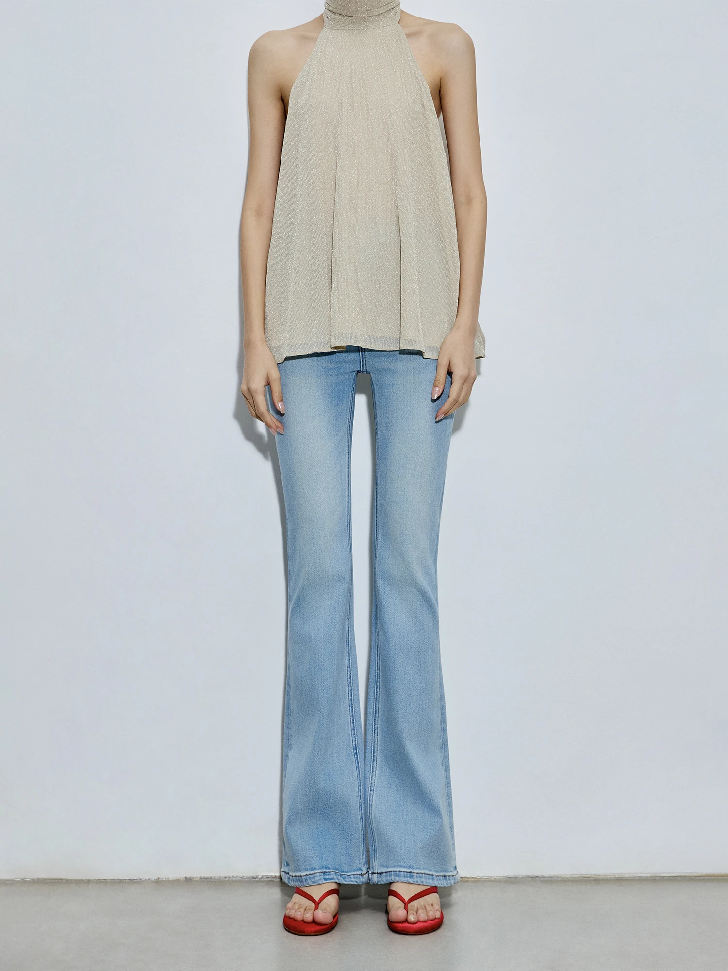 

Slimming High Waist Bell Bot Denim Jeans Women's Straight Leg Light Blue Mermaid Pants Casual Cotton Blend Breathable