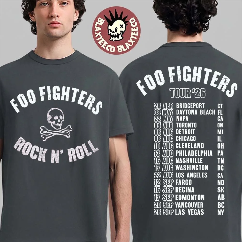 Foo Fighters Take Cover Tour 2026 Philadelphia T-Shirt Double Sided Vintage City Skyline Graphic Print  Cotton Short Sleeve