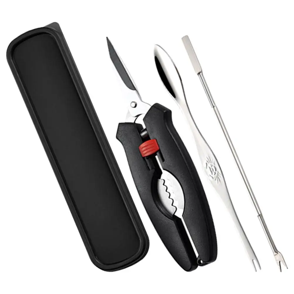 

4Pcs Scissors Stainless Steel Crab Set Ergonomic Grip Anti Slip Seafood Eating Tools Kit Lobster Forks Opening Crab