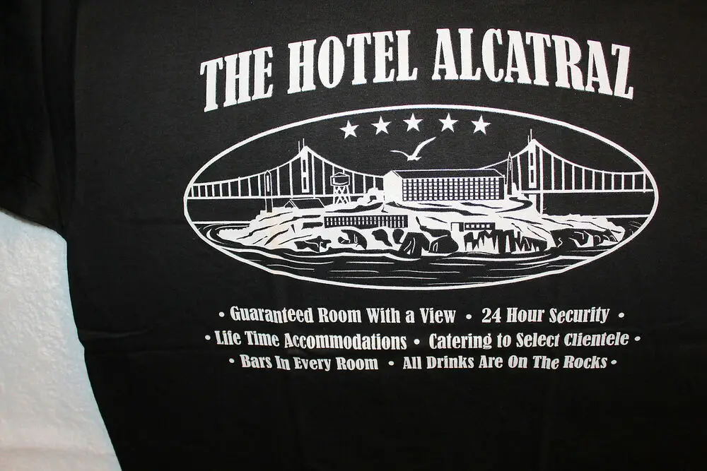 HOTEL ALCATRAZ THE ROCK SAN FRANCISCO CALIFORNIA BLACK T-SHIRT