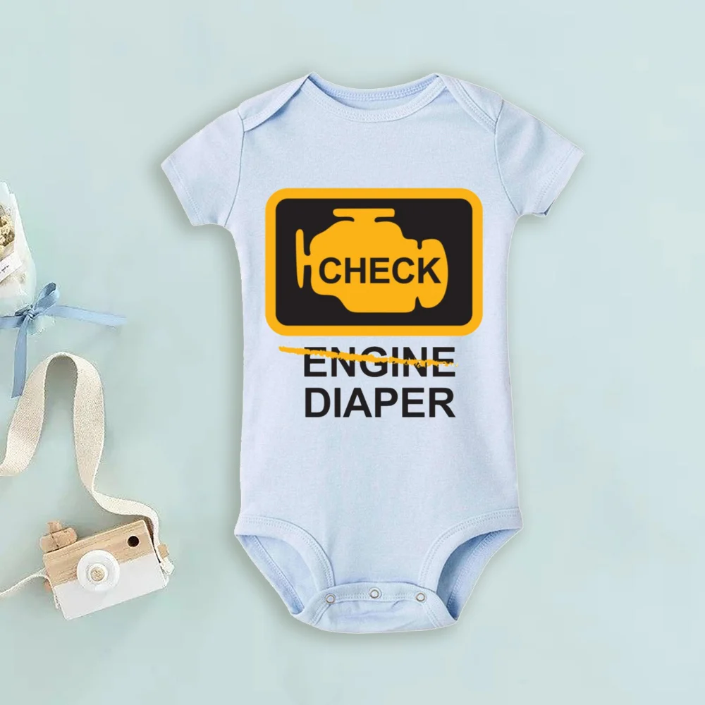 Funny Poopy Diaper Baby Romper Check Engine Baby Bodysuit Cute Mechanic Infant Bodysuits Boys Girls Clothes Newbron Gift