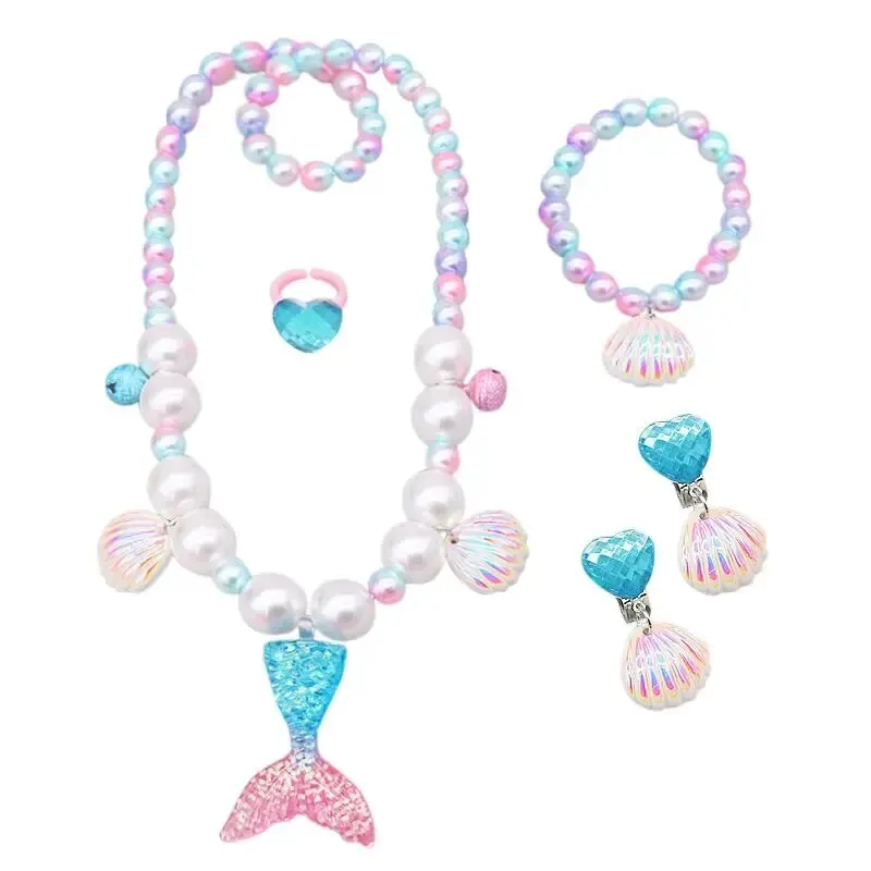 Little Mermaid Shell Pearl Necklace Bracelet Rings Earrings Accessories Halloween Carnival Mermaid Princess Costume Accessories