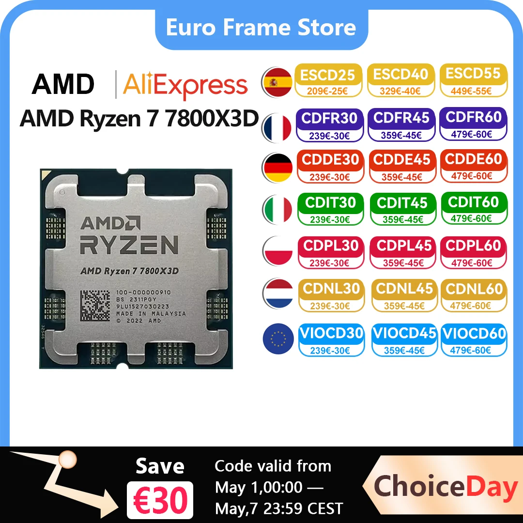 Processeur AMD Ryzen 7 7800X3D R7 7800X3D 5,0 GHz 8 cœurs 16 threads Processeur CPU 5 nm 96 Mo Socket AM5 Carte mère 7800X3D