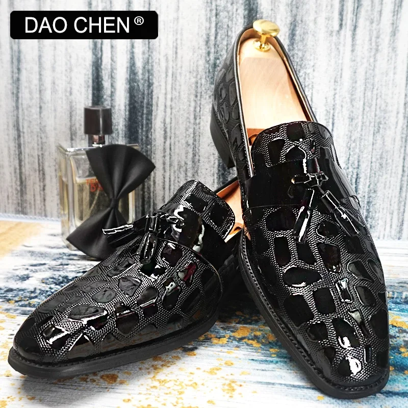 

LUXURY BRAND MEN LOAFERS SHOES BLACK BROWN MEN DRESS CASAUAL SHOES SLIP ON WEDDING PARTY PATENT LEATHER SHOES FOR MEN