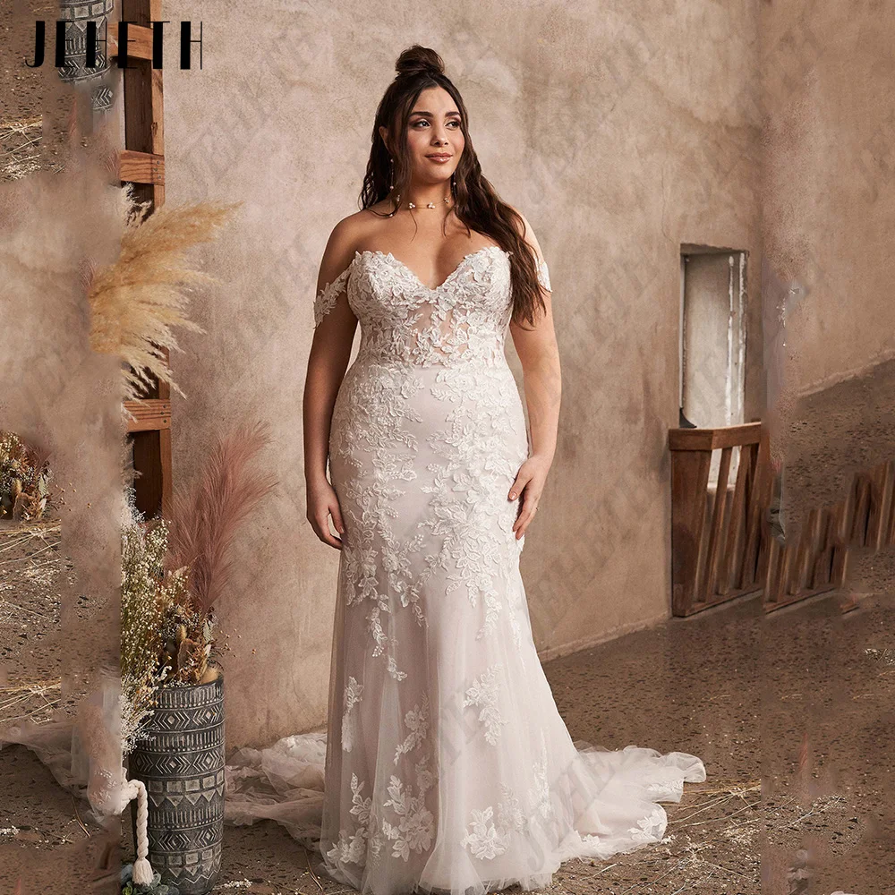 El exquisito vestido de novia de la Sra. jeheth aumenta el tamaño del vestido de novia hombro con hoJEHETH-exquisitos vestidos de novia sin espalda para mujer, talla grande, hombros descubiertos, sirena, escote corazón