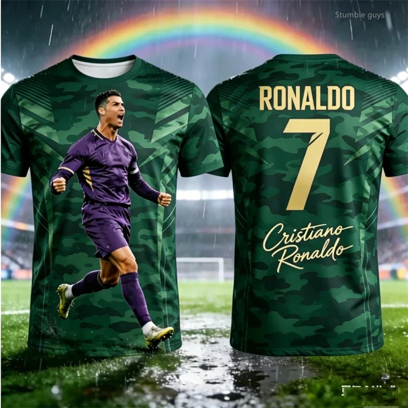 Casual Men Summer Ronaldo 7 Short Sleeve Football Jersey Tshirt Kids Boys Clothes Tops Football Lovers Male Crowd