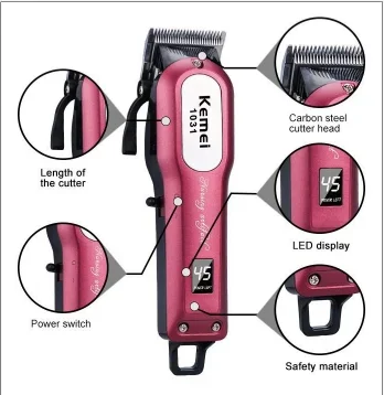 Kemei KM-1031 Electric Hair Clipper with LCD Cordless Cheap Trimmer Baby Hair Trimmer Maquina De Cortar Cabelo Profissional