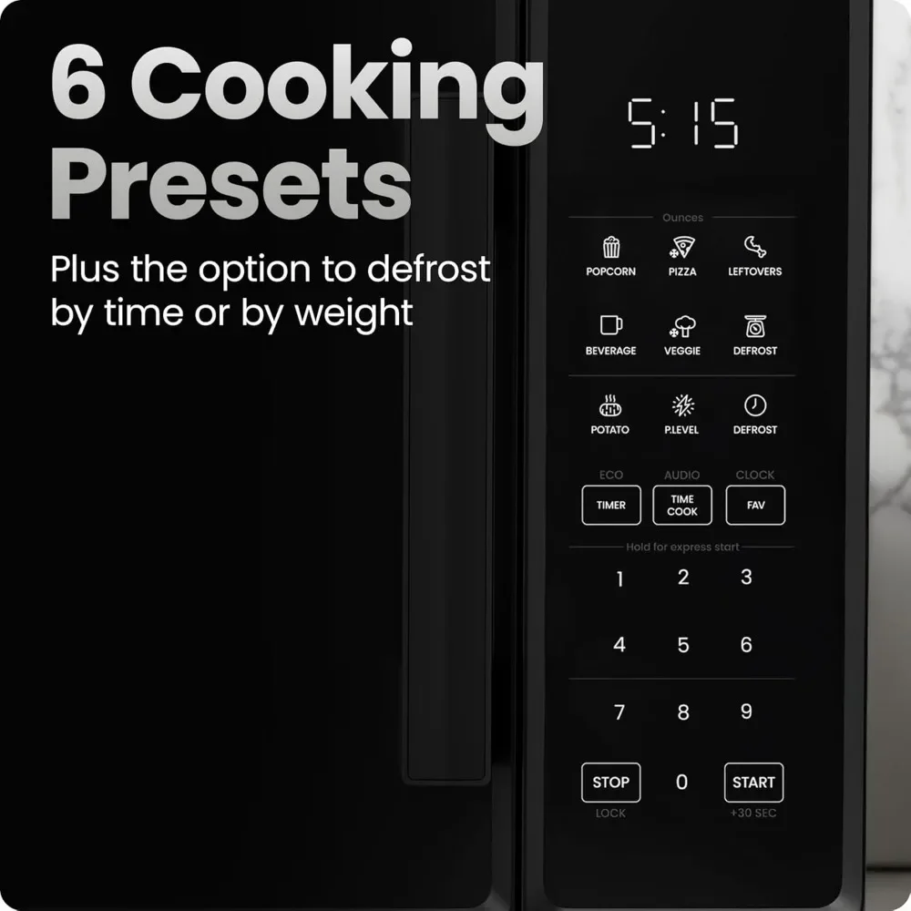 فرن ميكروويف كونترتوب 1.1 متر مكعب. قدم، 1000 واط مع 10 مستويات طاقة، 6 إعدادات مسبقة للطهي مع طباخ سريع بلمسة واحدة، أسود